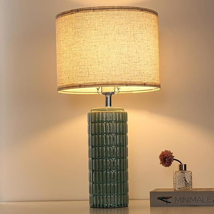 23" Grey Ceramic Table Lamp for Living Room Fully Dimmable, Nightstand Bedside Lamps for Desk End Side, Large Modern Rustic Farmhouse Lights for Bedroom entryway Home Decoration Gifts Bulbs Included