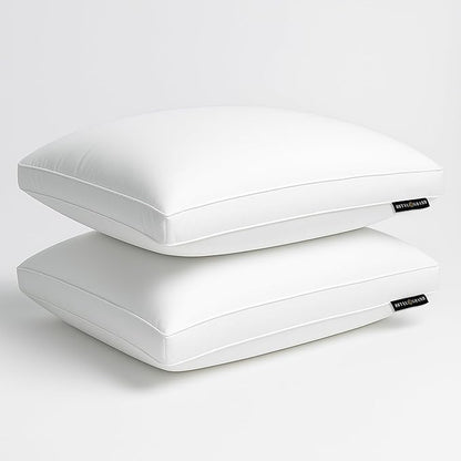 Hotel Grand Goose Feather Down Fiber Pillows King Size Set of 2, 100% Cotton Cover, Medium Firm, Hotel Collection 2Inch Gusseted Bed Pillows for Back, Stomach or Side Sleepers, 18"x34", White
