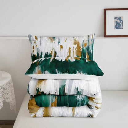 Erosebridal Watercolor Graffiti Bedding Set Full Turqoise Green Comforter Set, Oil Painting Stripe Duvet Insert Modern Aesthetic Quilt Set, Abstract Gradient Artwork Bedding Comforters & Sets 3pcs