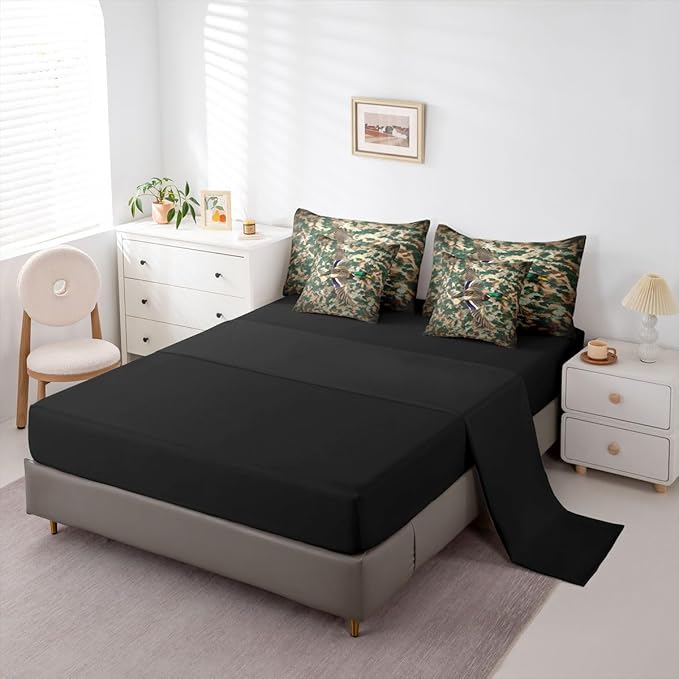Duck Camo Bed in a Bag King Size Comforter Set 7-Piece | Mallard Ducks Bedding Sets Mens Rustic Cabin Comforter and Sheet Set, Woodland Animals Farmhouse Room Decor,Country Duck Hunting Decor