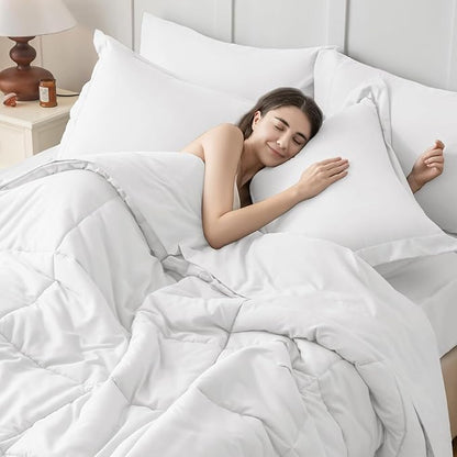 JOLLYVOGUE Twin Comforter Set, Ultra-Soft Bed in a Bag Twin Size 5 Pieces, Oeko-TEX Certified Bedding Set with Down Alternative Comforter, Sheets, Pillowcases & Shams, White