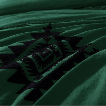 MaiRêve Embroidery Comforter Set, Boho Farmhouse Western Bedding Set, All Season Bed in A Bag Comforter Set with Sheets, Pillowcases & Shams, Emerald Green Full 7 Pieces