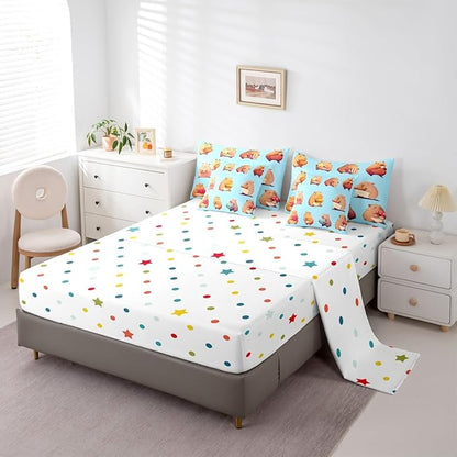 Erosebridal Funny Capybaras 7 Pieces Bedding Set Twin,Capybara Lover Bed in a Bag,Cartoon Rodents Bed Set Includes Comforter,Sheet Set,Pillowcases & Pillow Covers,Blue Khaki Capybara Bedroom Decor