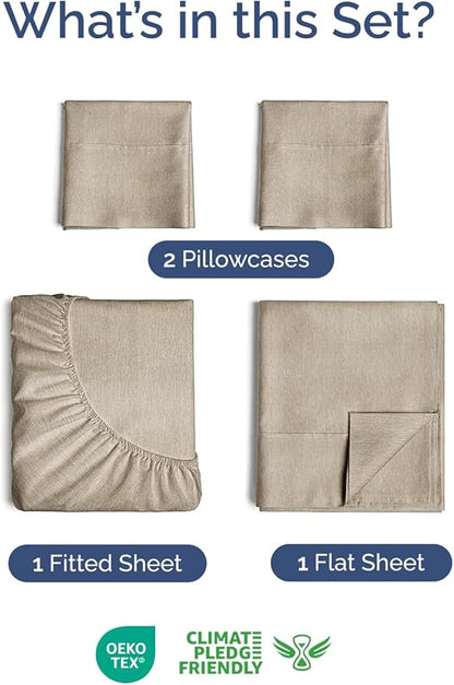 Extra Deep Twin Sheet Set - 4 Piece Breathable and Cooling Sheets - Hotel Luxury Bedding for Women, Men, Kids & Teens - Easy Secure Fit - Soft and Wrinkle Free - Extra Deep Pockets - Heathered Beige