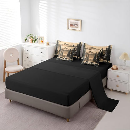 Erosebridal Full Size Rustic Cabin Lodge Bedding Set 7 Pieces | Bear Comforter Set with Sheets for Kids Boys Girls Forest Hunting Bear Bed in A Bag with Flat Fitted Sheets Pine Tree Woodland Quilt