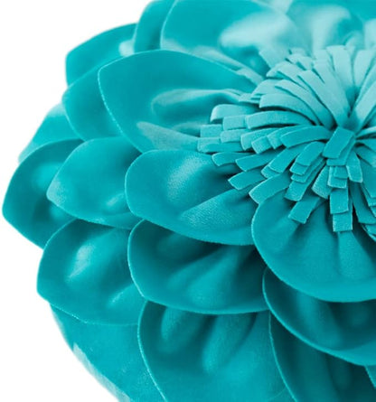 Decorative Throw Pillow 3D Flower Round Pillow Accent Handmade Cushion with Insert for Couch Bed Home Decor 14 Inch Teal