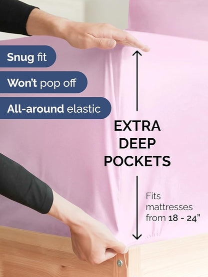 Extra Deep King Sheet Set - 6 Piece Breathable and Cooling Sheets - Hotel Luxury Bedding for Women, Men, Kids & Teens - Easy & Secure Fit - Soft, Wrinkle Free & Comfy - Extra Deep Pockets - Light Pink