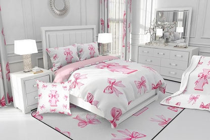Erosebridal Initial Letter I Comforter Set for Kids,Dreamy Princess Bow Girls Toddler Bedding Set Cute Kawaii Bowknot Bedding Comforter Sets Girly Lovely Letter Bow Bed Set with 1 Pillow Case