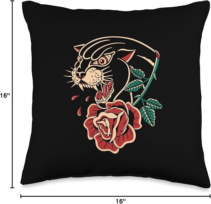 Panther Rose American Traditional Tattoo Ink Old School Throw Pillow