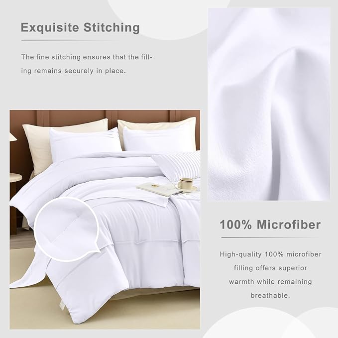 Masaca Oversized King Comforter 128x120,White Pinch Pleat Bedding Comforter,3 Pieces Vintage Farmhouse Lightweight and Soft Boho Bedding Set for All Season