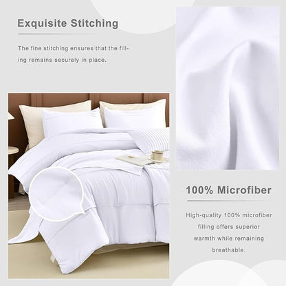 Masaca White Oversized King Comforter Set 120x120,Pinch Pleated Textured California King Bed Comforter Set Rustic Boho Microfiber Extra Large Bedding 3PCS