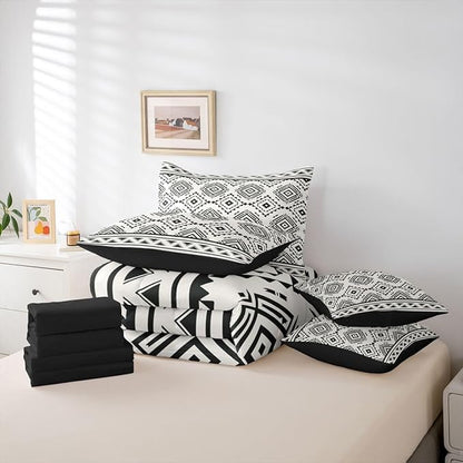 Erosebridal Boho Western King Comforter Set with Sheets 7 Piece Grey White Southwestern Bed in A Bag Rustic Farmhouse Aztec Bedding Sets for Teens Teenager Modern Geometric Diamond Bed Set