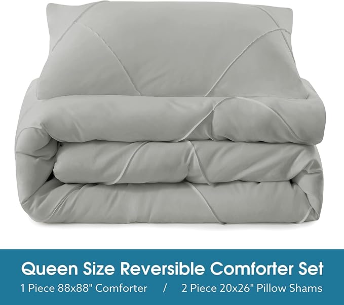 BYSURE 2 Pieces Twin Comforter Set(Grey), Lightweight Bedding Set with 2 Pillow Shams, Down Alternative Diamond Stitched Bedding Comforter for All Season