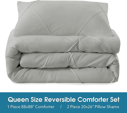 BYSURE 2 Pieces Twin Comforter Set(Grey), Lightweight Bedding Set with 2 Pillow Shams, Down Alternative Diamond Stitched Bedding Comforter for All Season