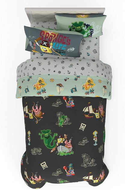 The Spongebob Movie: The Search for Squarepants Bedding Set – Roblox Reward Included - 5 Piece Twin Soft Reversible Comforter & Sheet Set, (Officially Licensed Product) by Franco Kids