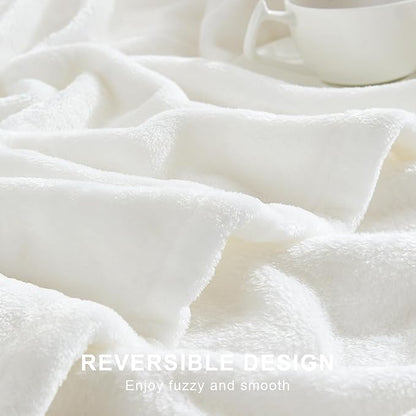 Hansleep Fleece White Blanket King for Bed, Super Soft Flannel Fuzzy King Plush Cozy Blanket for All Seasons, White, King 90x108 Inches