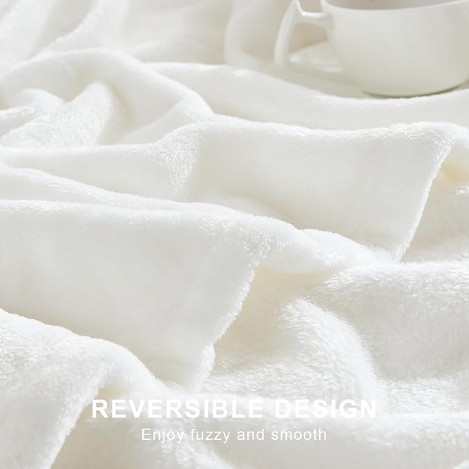 Hansleep Flannel Fleece Throw Blanket Twin Size, Super Soft Fluffy Bed Plush Blanket Throw, Luxury Fuzzy Cozy Couch Blanket for All Seasons, White, Twin 60x80