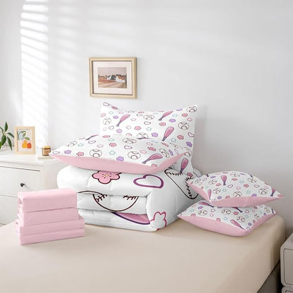 Erosebridal Baseball Bed in A Bag Queen | Cute Floral Girly 7 Piece Comforter Set Softball Sports Theme Game Sheet Set Breathable Lightweight Athletic Competitive Games Fitted Sheet Reversible
