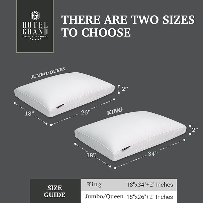 Hotel Grand Goose Feather Down Fiber Pillows King Size Set of 2, 100% Cotton Cover, Medium Firm, Hotel Collection 2Inch Gusseted Bed Pillows for Back, Stomach or Side Sleepers, 18"x34", White