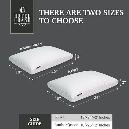 Hotel Grand Goose Feather Down Fiber Pillows King Size Set of 2, 100% Cotton Cover, Medium Firm, Hotel Collection 2Inch Gusseted Bed Pillows for Back, Stomach or Side Sleepers, 18"x34", White