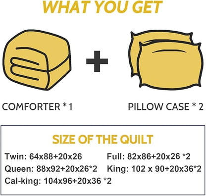Decroom Lightweight Full Comforter Set with 2 Pillow Sham - 3 Pieces Set - Quilted Down Alternative Comforter/Duvet Insert for All Season - Yellow/Grey - Full Size