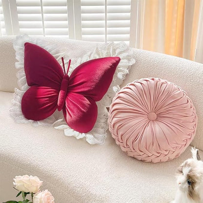 Butterfly Throw Pillow, Butterfly Shaped Decorative Pillow for Sofa Couch Bed, Plush Velvet Lumbar Support Cushion for Office Chair & Car Seat (Red)