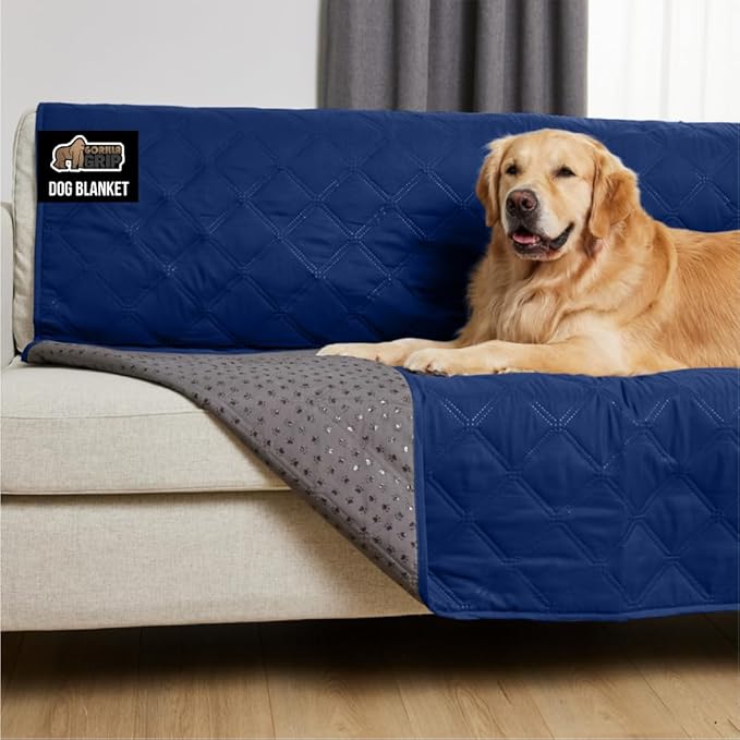 GORILLA GRIP Waterproof Couch Cover for Dogs, Gripped Slip Resistant Backing, Leak Proof Washable Dog Blanket Covers Sofa, Bed, Sectional, Crate, Car, RV Seats, Pet Puppy Essentials, 50x40 Navy Blue