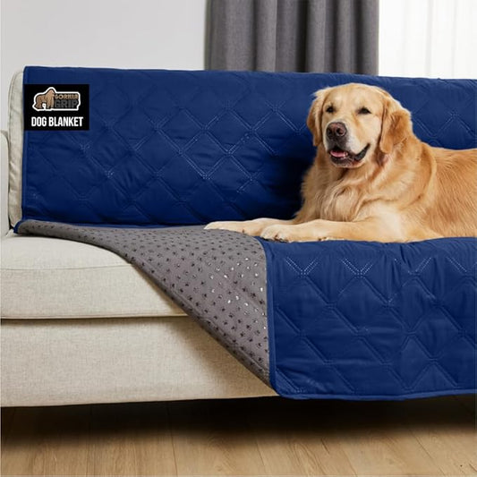 GORILLA GRIP Waterproof Bed Cover for Dogs, 102x82, Gripped Slip Resistant Backing, Leak Proof Washable Dog Blanket Covers Sofa, Couch, Sectional, Crate, Car, RV Seats, Pet Puppy Essentials, Navy Blue