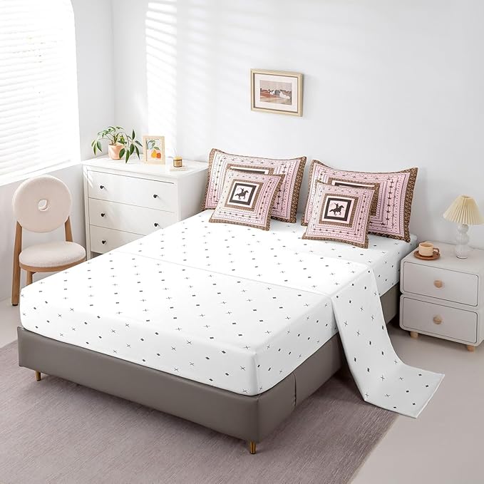 Feelyou Pink Western Cowboy Comforter Set with Sheets King Size Kids Rodeo Cowboy Horse 7 Pieces Bedding Set for Boys Girls Teens Western Star Bed in a Bag Grunge Design Bed Set