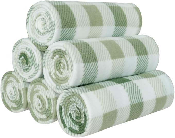 ZYFZCYBL Fleece Throw Blankets for Couch Bulk Lightweight Warm Soft Cozy Blanket 6 Pack Bulk Fleece Blanket Solid for Bed Couch Office Gifts Outdoor 50 x 60 inch （Green Plaid）