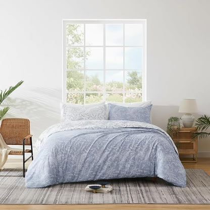 Southshore Fine Living, Inc. King Size Comforter Set, Floral Comforter with Matching Pillow Shams, Reversible Bedding Sets, California King Hawaiian Comforter, Winter Brush Blue/White