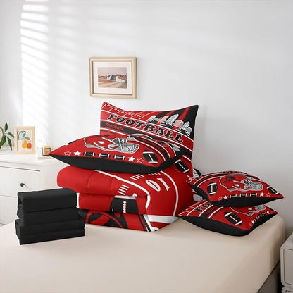 Feelyou Football 7 Pieces Comforter Sets Full Size Kids Rugby Sports Bedding Set for All Season Football City Bed in a Bag with Comforter, Sheets, Pillowcases & Cushion Cover