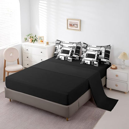 Erosebridal 7Pcs Black and White Full Comforter Set for Minimalist,Black Gray Modern Geometric Bed in A Bag,Abstract Geometric Modern Bedding with Bed Sheets,Mid Century Modern Fashion Quilt