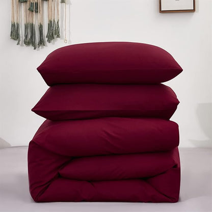 Pureant Burgundy Comforter Sets King Wine Red Bedding Comforters Cotton Solid Dark Color Quilts Cotton Women Girls Luxurious Plain Claret Red Comforter Soft Crimson Bed Noble Bordeaux Blankets