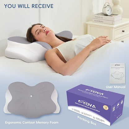 Cervical Neck Pillow, Ergonomic Memory Foam Pillows for Neck Pain Relief with Breathable Pillowcase, Adjustable Contour Neck Support Pillow for Side Back Stomach Sleepers, Odorless (Grey)