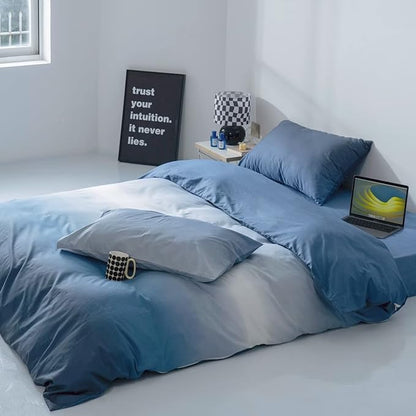 CLOTHKNOW Blue White California King Comforter Set Blue Gradient Bedding Comforter Sets All Season Soft Navy Comforter with 2 x Pillow Cases