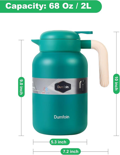 68 Oz Thermal Coffee Carafe, Stainless Steel Insulated Vacuum Coffee Carafes For Keeping Hot, 2 Liter Beverage Dispenser (Green)