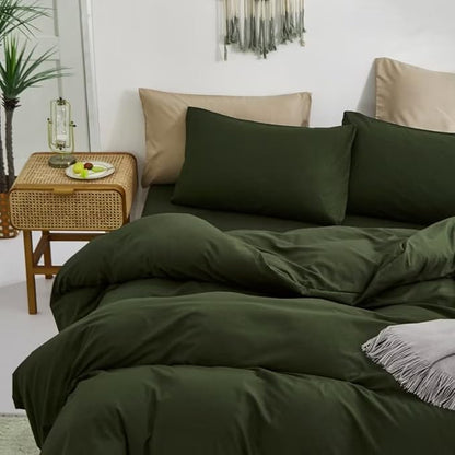 CLOTHKNOW Dark Green Full Size Comforter Sets Army Green Bedding Comforter Sets Soft Comforter with 2 Pillow Cases