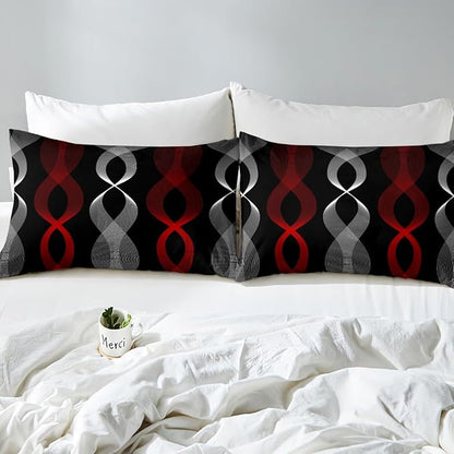Erosebridal Red and Black Bedding Set Twin for Adults, Red Striped Comforter Set for Women Men Teens Adults Bedroom, Ombre Geometric Stripes Abstract Comforter, Contemporary Boho Modern Art Quilt