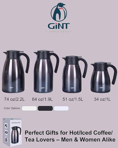 GiNT 1L / 34Oz Thermal Coffee Carafe, Insulated Stainless Steel Coffee Carafes for Keeping Hot/Double Walled Vacuum Thermal Carafe (Purple)