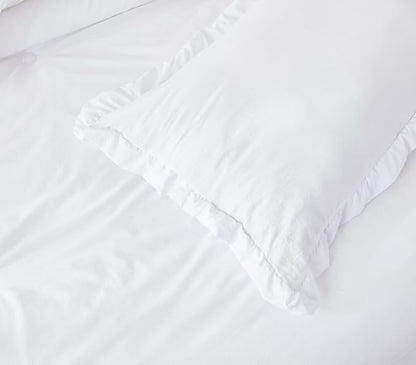 Chezmoi Collection Nora White Comforter Set King Size 3-Piece Fluffy Soft Stone-Washed Ruffled Shabby Chic Bedding for All Season