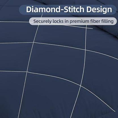 FUANNA 7 Pieces Queen Comforter Set, All Season Bed in a Bag Queen Size, Luxury Soft Bedding Sets with Comforter, Flat Sheet, Fitted Sheet, Pillowcases & Pillow Shams, Navy Blue