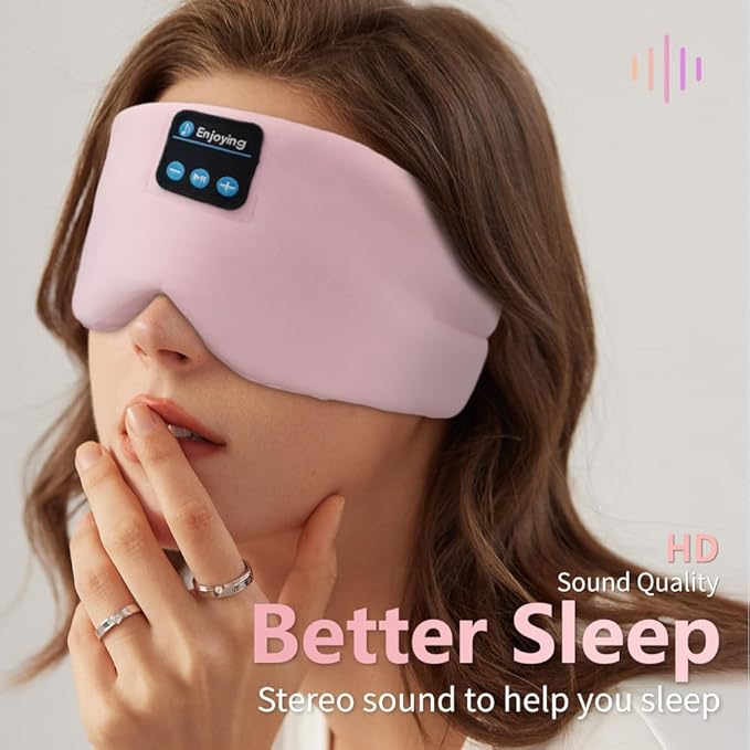 Soft Sleep Eye Mask Bluetooth Headband Wireless Headphones, SYPVRY Adjustable Sleep Mask for Sleeping Meditation Insomnia Night Mask Music Eye Cover for Side Sleepers Airplane Travel, Pink
