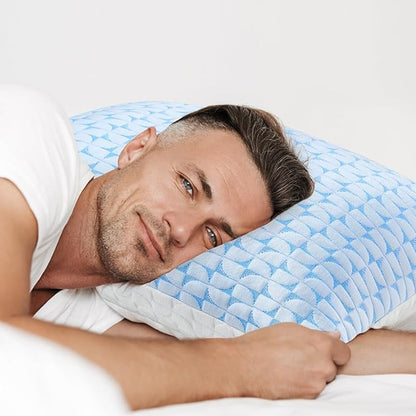QUTOOL Firm Cooling Pillow Shredded Memory Foam(Adjustable Loft), Supportive Gel Pillow for Side, Back, and Stomach Sleepers, Washable Cover, Queen Size, for Parents Men