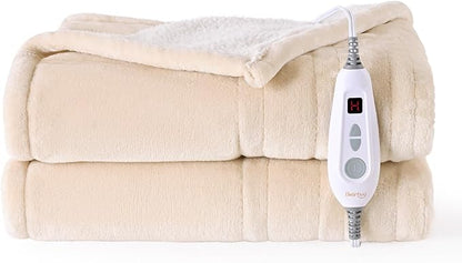 Bearhug Electric Throw Blanket 50" x 60", Reversible Velvet & Sherpa Heated Throw Beige, 6 Heating Levels & 4H Auto Off, Over-Heat Protect, ETL Certification, Machine Washable