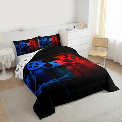 Erosebridal Queen Comforter Set for Boys, Gaming Bedding Sets, Kids Toddler Bedding Set, Red, Blue
