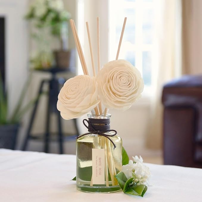 Aronica Twin Sola Diffuser - White Rose Fragrance, 160ml / 5.41 Floz, Colorful Bathroom Decor Airfreshener, Rose Reed Diffuser, Shelving Décor