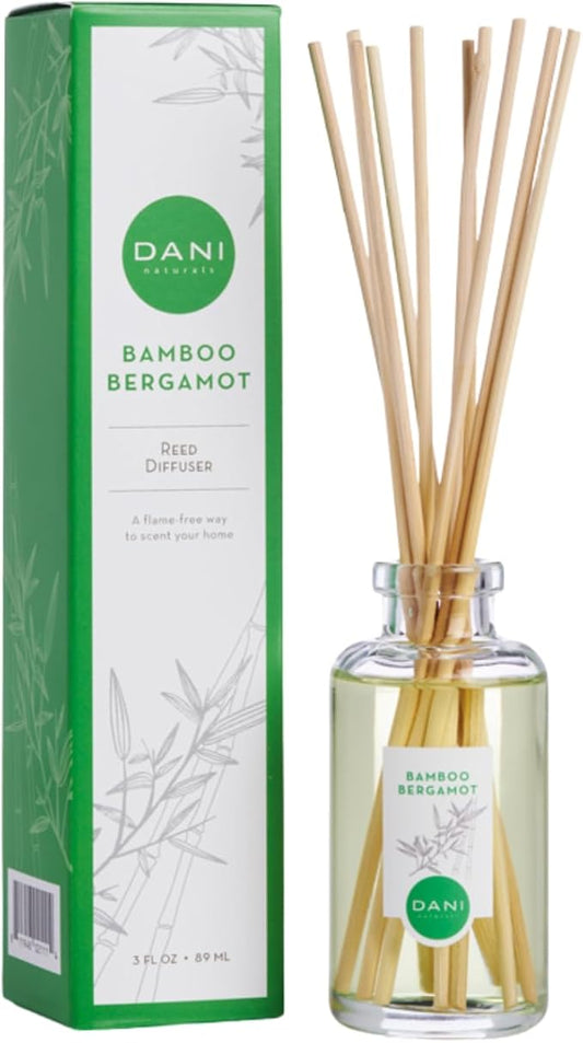 DANI Naturals Reed Diffuser Set -Bamboo Bergamot Scent - Aromatherapy Essential Oils, Alcohol-Free - 10 Sticks, 3.5 oz