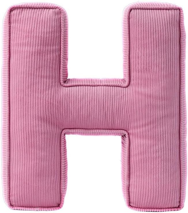 Pink Letter Plush Pillow, Letter Hugging Throw Pillows, Decorative Corduroy Initial Letter Shaped Throw Pillows, Letter Pillows English Alphabet A to Z for Sofa Bedroom Living Room Decor (H)