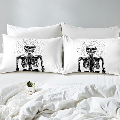 Erosebridal Halloween Skeleton Toddler Bedding Set, Gothic Skull Comforter Set for Kids Boys Teens Men Bedroom Decor, Spooky Halloween Comforter, Skull Quilt with 1 Pillowcase